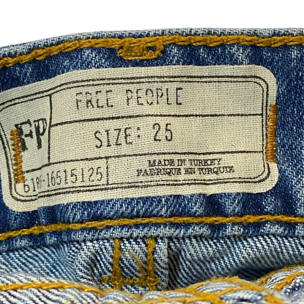 Free People Embroidered Jean Skirt Mini Blue Denim Size 25 - Picture 7 of 11